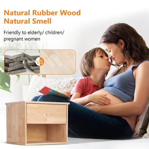 VINGLI Unfinished Natural Solid Wood Floating Nightstand for Bedroom, Small Nightstand with Drawer/Shelf, Farmhouse Night Stand Wall-Mounted VINGLI