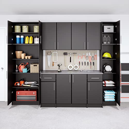 Prepac Elite Functional 9-Piece Garage Cabinets and Storage System Set A, Simplistic Garage Closet Shop Cabinets 24" D x 112" W x 89" H, Black, Prepac