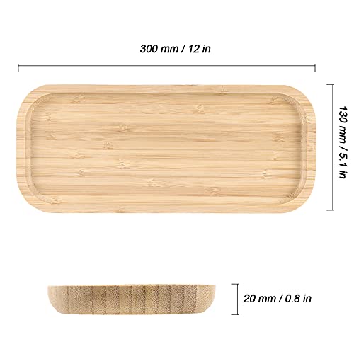 2 PCS 5 x12 Inch Rectangle Bamboo Saucer, Rectangle Bamboo Service Tray, Rounden Rectangle Wooden Plant Saucer Tray for Succulent Plant Pots1 MUKCHAP
