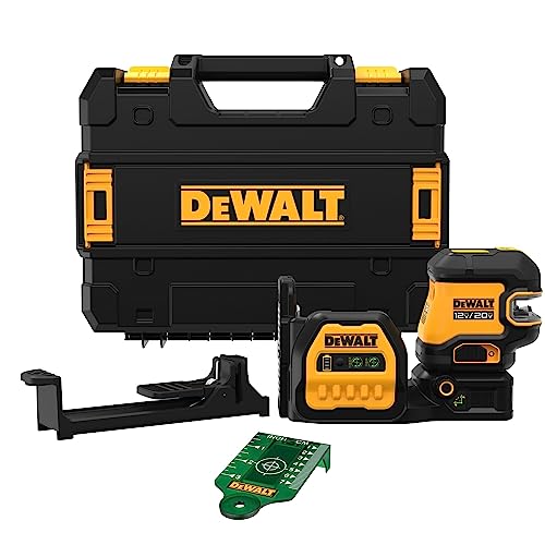 DEWALT 20V/12V MAX Laser Level, Cross Line Laser and 5 Spot Laser, Green, Bare Tool Only (DCLE34520GB),Yellow DEWALT