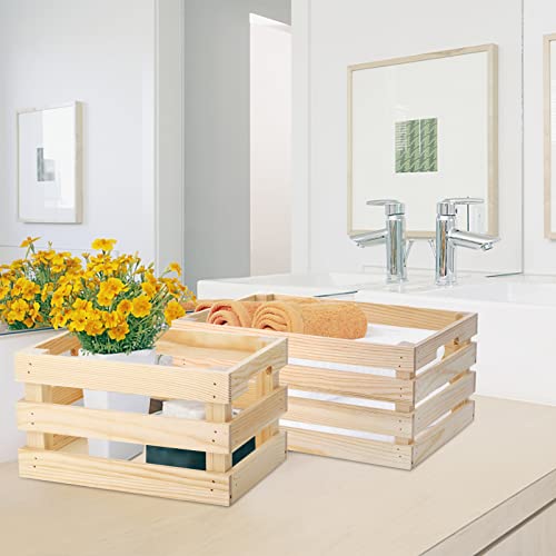 Youeon Set of 3 Rustic Wooden Nesting Crates with Handles, Decorative Wood Crates, Crate Box Wooden Storage Box for Kitchen, Office, Bedroom, Closet, Youeon