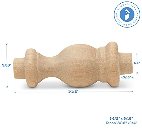Wooden Baluster Spindles 1-1/2", Pack of 25 Wood Spindles for Crafts, Woodworking, and Furniture, by Woodpeckers Woodpeckers