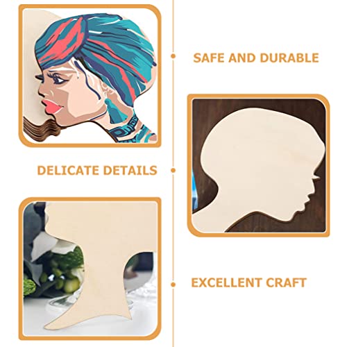 Alipis 12pcs African Girl Wooden Cutouts Women Face Silhouette Head Wood Decoration Pendant DIY Wooden Template Unfinished Craft Wreath for Mother Alipis