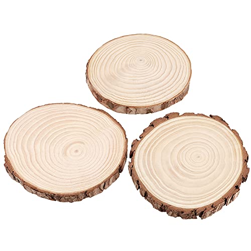 DIKNAAM 12 PCS 6-7 Inches Unfinished Natural Wood Slices, Natural Wood Coasters with Bark, Wooden Circles for DIY Arts and Crafts, Christmas FUNSUEI