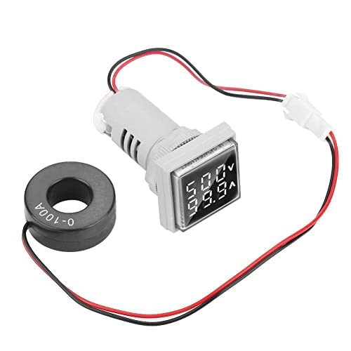 LED Display Voltmeter, Voltage Tester Current Detector Square 22mm Dual Display Panel Voltmeter Ammeter AC 0-100A 60-500V Meter Indicator (White) Hyuduo