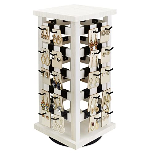 Ikee Design Wood Rotating Jewelry Display Tower With 42 Removabl Hooks,Spinning Earring Card Storage Display Stand for Store, Showcase, Tradeshow and Ikee Design