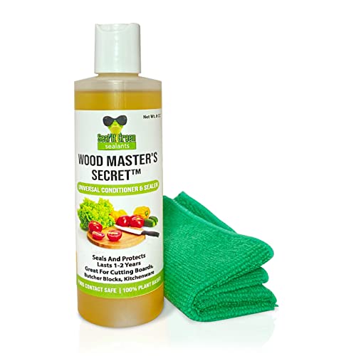 Wood Master's Secret 3 In1 Cutting Board Oil, Conditioner, Sealer FDA Food Safe Restores Conditions Lasts 3 Yrs Zero Toxic Mineral Oil Food Grade Seal It Green