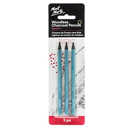 MONT MARTE Woodless Charcoal Pencils, 3 Piece. Features 3 Grades Of Charcoal Including Soft, Medium and Hard. MONT MARTE