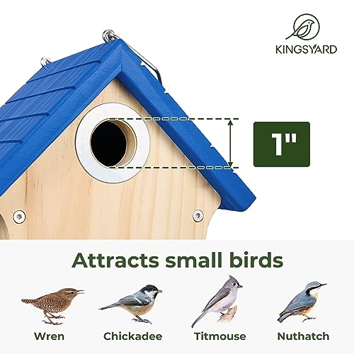 Kingsyard Wooden Bird House with Predator Guard, Wren Bird Nesting for Outdoor, Garden Patio Nest Box for Wild Bird Watching, Royal Blue Kingsyard