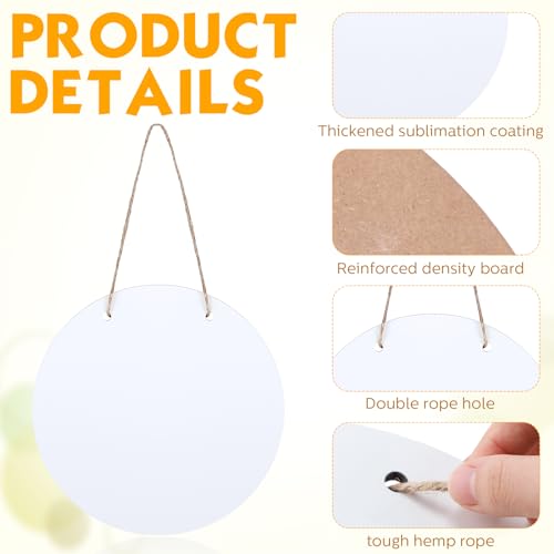 Beeveer 10 Pcs Round Sublimation Door Hanger Blanks 10 x 10 Inch Wall Hanging MDF Wood Blanks Unfinished Wooden Blank Wood Sign Circle Sublimation Beeveer