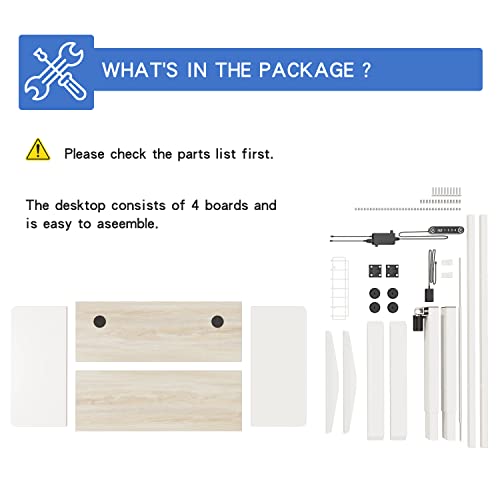 BUNOEM Height Adjustable Electric Standing Desk, 63x30 Height Stand Up Computer Desk,Sit and Stand Home Office Desk with Splice Board (White+Oak Top, BUNOEM