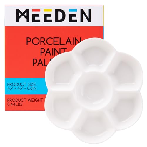 MEEDEN 7-Well Studio Porcelain Paint Palette Tray,Artist Mixing Colour Tray by 4-3/4 Inches for Watercolor Gouache Painting,Round,White MEEDEN