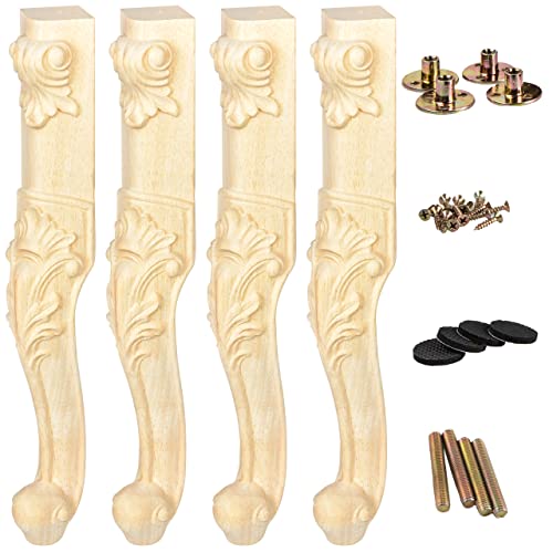 La Vane 18 inch / 45cm Wooden Furniture Legs, Set of 4 European Style Solid Wood Carving Unfinished Furniture Replacement Feet Decoration for Sofa La Vane