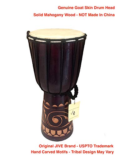 Djembe Drum African Bongo Drum Hand Drum LARGE SIZE 16" High - Jive® Brand - PROFESSIONAL SOUND/QUALITY - Carved Jive