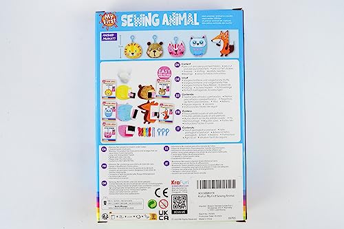 KRAFUN My First Sewing Animal for Kids, Beginner Art & Craft, 5 Easy Activities Stuffed Animal Dolls, Keyring Charms, Instructions & Felt Materials KRAFUN