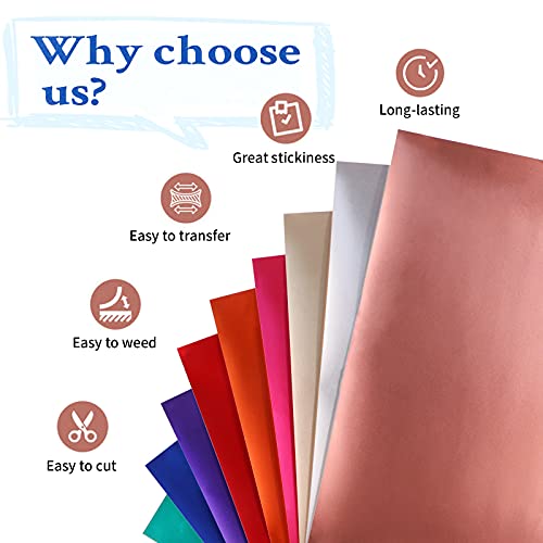 HTVRONT Matte Metallic Vinyl Permanent, 9 PCS 12"x12" Metallic Vinyl Sheets - Permanent Adhesive Vinyl for Cricut Machine & Silhouette Cameo HTVRONT
