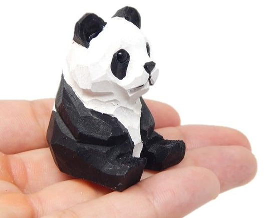 Selsela Panda Figurine Decor Bear Handmade Statue Miniature Wood Art Wall Carved Small Animal