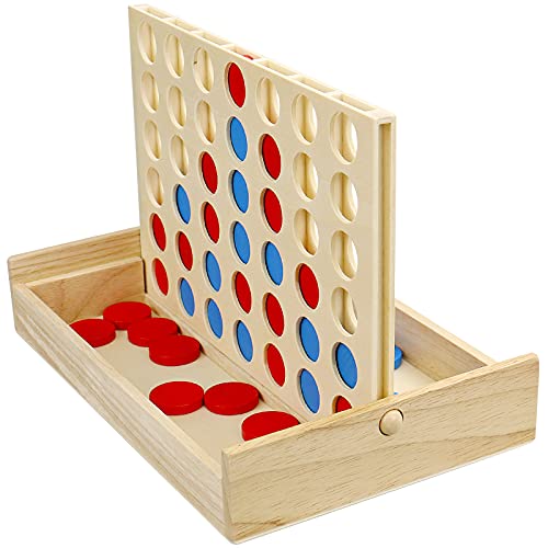 JOYPRO Wooden 4 in a Row Game, Kids Board Games for Kids 5 6 8 10 12 Year Olds, Travel Games for Kids and Adults, 2 Player Classic Family Board Games JOYPRO