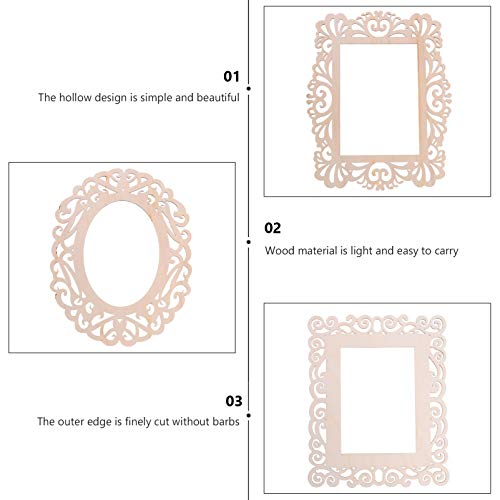 Healifty 6pcs Hollow Window Grille Pendant Wood Mirror Shape Cutout Blank Wood Cutout Blank Wood Ornament Home Decor Mini Craft Unfinished Wooden Healifty