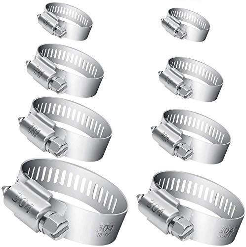 Selizo 40Pcs Hose Clamp Including 7 Sizes Adjustable Pipe Tube Clamps 304 Stainless Steel Hose Clips selizo