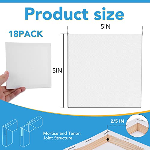 ESRICH Mini Canvases for Painting, 5x5In Canvas in Bulk 18Pack, 2/5In Profile Small Square Canvas, Blank Canvases are Great for School Projects and ESRICH