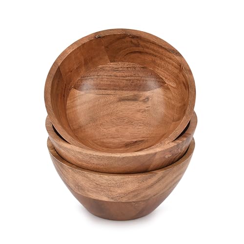 NIRMAN Bowl Set Acacia Wood for Kitchen Bowls for Entertaining Small Snack Bowls Set Kitchen Counter, Candy Bowl Bowls, Wooden Bowls for Décor (6" x NIRMAN