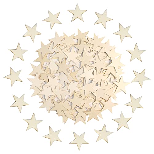 HADDIY 2 Inch Wooden Stars for Crafts,100 Pcs Unfinished Wood Star Cutouts Ornaments for Wooden Flags Making and Art Craft