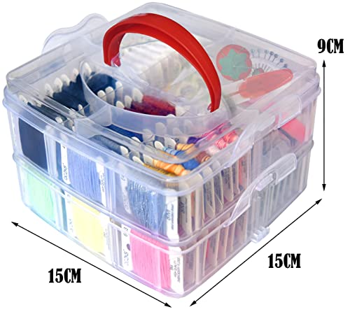 QCZKB 188 Embroidery Floss Set Including Cross Stitch Threads Friendship Bracelet String with 2-Tier Transparent Box, Floss Bobbins and Cross Stitch QCZKB