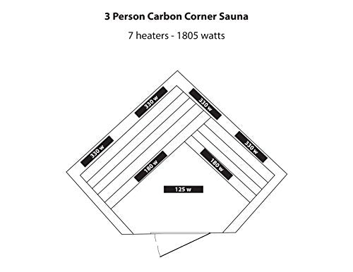 Blue Wave 3-Person Hemlock Corner Infrared Sauna w/ 7 Carbon Heaters,Brown Blue Wave