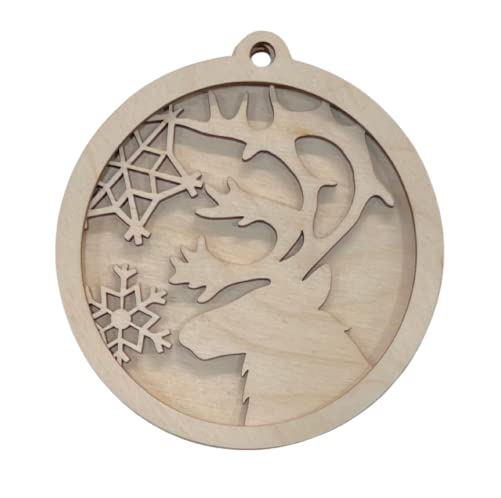 Deer & Snowflakes Door Sign 3 Pieces Laser Cut Out Unfinished RND39 The Wood Shape Store