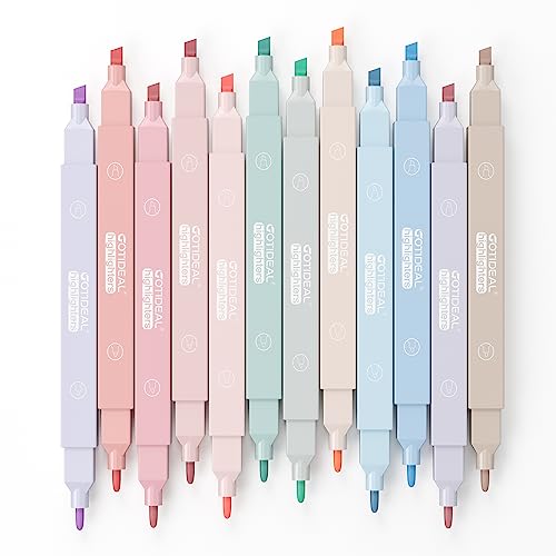 GOTIDEAL Aesthetic Cute Pastel Highlighters set, Dual tip 12 Pack No Bleed Bible Highlighters pen for office journal, School study accessory supplies GOTIDEAL