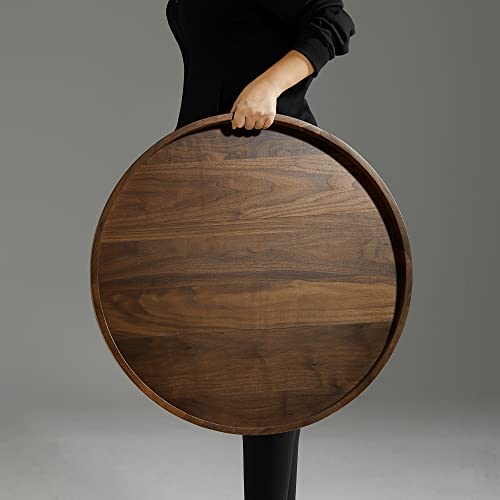 KINGCRAFT 26 x 26 inches Extra Large Round Ottoman Table Tray Wooden Solid Serving Tray with Handle Black Walnut Circle Platter Decorative Tray for Kingcraft