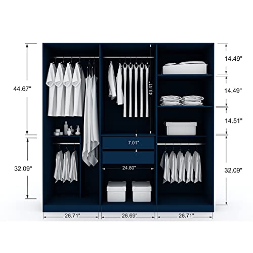 Manhattan Comfort Gramercy 3-Sectional Wood Wardrobe Armoire Closet in Blue Manhattan Comfort