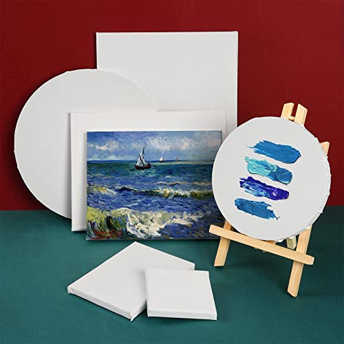 24 Pack Canvases for Painting with 4x4, 5x7, 8x10, 9x12, 11x14, 12x16, Round Canvas with 12x12, 8x8, 3 of Each, Painting Canvas for Oil & Acrylic ESRICH