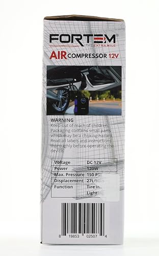 FORTEM Tire Inflator Portable Air Compressor 150 PSI, Bike Pump, 12V Electric Air Pump for Car Tires and Bicycles w/LED Light, Digital Tire Pressure FORTEM