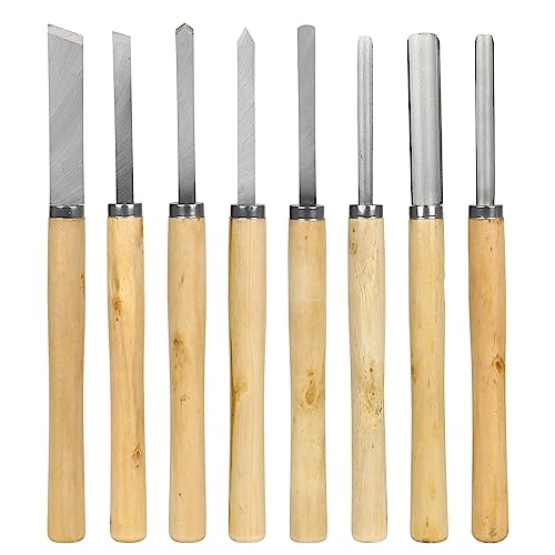8Pcs Wood Lathe Tools, Professional Wood Turning Tools for Lathe Chisel Set with 2 Skew 1 Spear Point 1 Parting 1 Round Nose 3 Gouge Tools for TVlifams