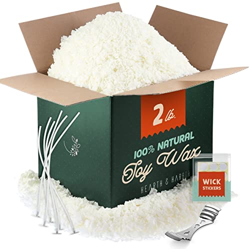 Hearth & Harbor Soy Candle Wax for Candle Making - Natural Soy Wax for Candle Making 2 lb Bag, Premium Soy Wax Flakes, 5 Cotton Candle Wicks, 4 Wick Hearth & Harbor