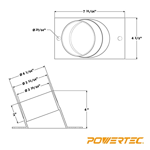 POWERTEC 70153V Angled Dust Port, 4-Inch, 1 PK POWERTEC