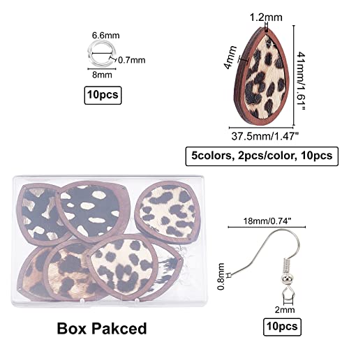 OLYCRAFT 30 Pcs Leopard Wood Earring Pendant Leopard Cow Print Leather Wood Earrings Teardrop Wooden Earring Making Kit with Earring Hooks and Jump OLYCRAFT