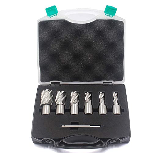 OSCARBIDE Annular Cutter Set 7 Pieces 3/4" Weldon Shank 1"Cutting Depth,1/2 to 1-1/16 inch Diameter,2 Flats Annular Cutters HSS Mag Drill Bits Kit OSCARBIDE