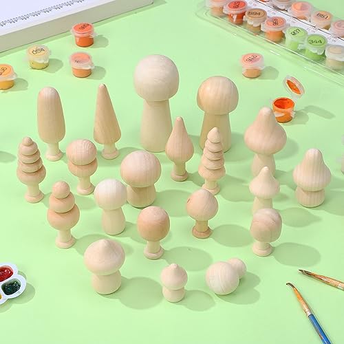 Kisangel 20pcs Mini Wood Mushrooms Wooden Trees Unpainted Little Pegs for Christmas Tree DIY Arts Crafts Kisangel