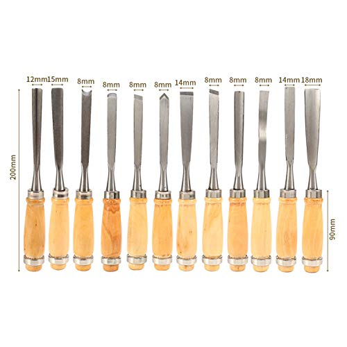 MYOYAY 12Pcs Wood Carving Tools Set Full Size Woodworking Chisels Wooden Knife Gouge Kits Carbon Steel Sculpting Chisel with Canvas Case for lehom MYOYAY