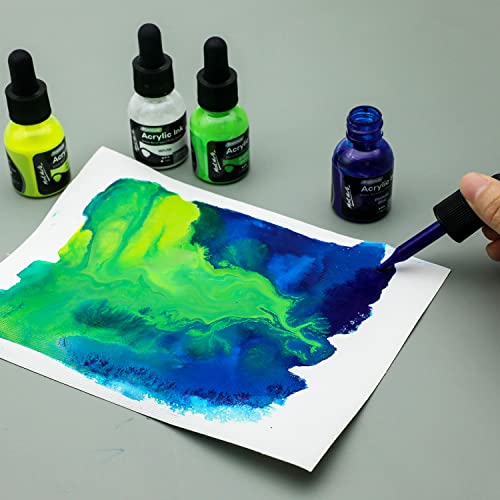 Mont Marte Acrylic Ink Premium 12pc x 20ml (0.7 US fl.oz), Acrylic Inks for Artists, Essential Colors, Ideal for Air Brush, Pouring Art, MONT MARTE