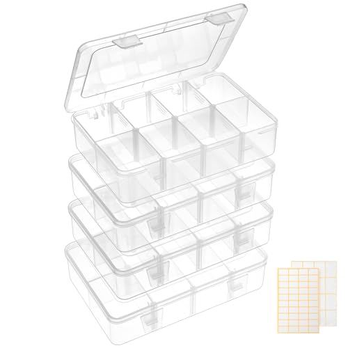 QUEFE 4 Pack 8 Grids Bead Organizers and Storage, Plastic Organizer Box with Removable Dividers Tackle Box Organizer for Candies Snacks Electronics QUEFE