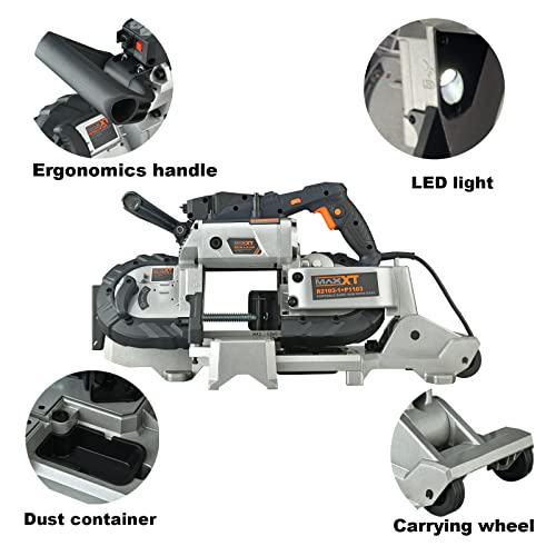 MAXXT Band Saw with Lightweight Aluminum Base 10 Amp 5 Inch Deep Cut Variable Speed Handheld Automatic Multipurpose Cut with Carrying Wheels Portable MAXXT