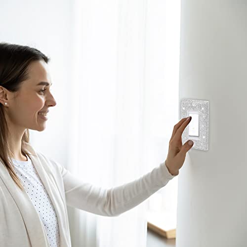 2 Pcs Silver Rhinestones Light Switch Cover,Silver Shiny Crystal Wall Plates Bling Decorative Wall Plate Single Toggle for Kitchen,Bedroom Sliverdew