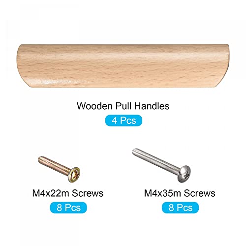 uxcell Wood Pull Handles, 4pcs 96mm/3.78" Hole Distance Wooden Drawer Unfinished Knobs Pulls for Kitchen Furniture Drawer Wardrobe Cupboard uxcell