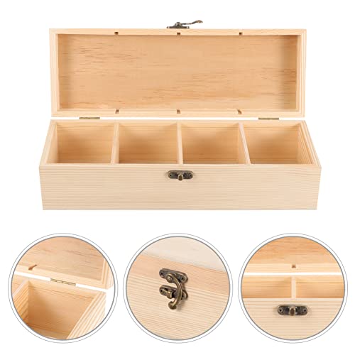 iplusmile Wooden Tea Bag Storage Box with Lid, 4 Compartments Tea Chest Organizer Box, Multipurpose Spice Packets Container for Living Rooms, iplusmile
