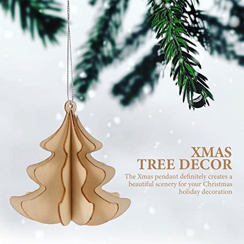 ABOOFAN 6 Pcs Christmas Wooden Ornaments 3D Xmas Tree Shaped Unfinished Wood Cutouts Christmas Tree Hanging Decor for Xmas Tree Holiday Wedding Party ABOOFAN