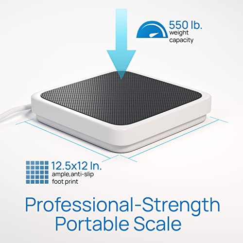 Medical Grade Floor Scale - Portable - Easy to Read Digital Display - Heavy Duty - Home, Hospital & Physician Use - Pound & Kilogram Settings - 12" x Patient Aid